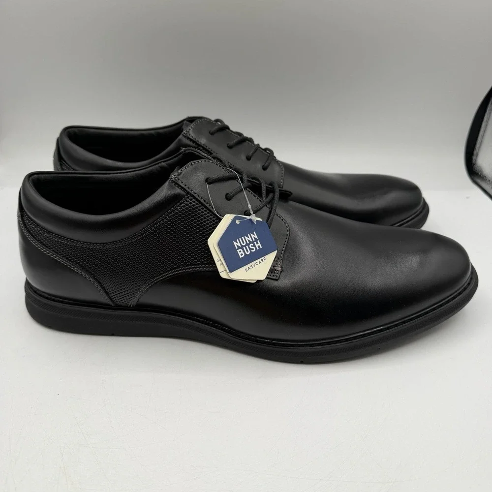 Nunn Bush Chase Shoes Men Sz 14 M Black Plain Toe Oxford Lace Up Dress 81537-001